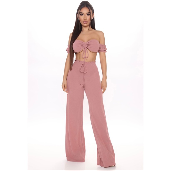 Fashion Nova Pants - Two-Piece Frilly & Chic Soft Pink Matching Set